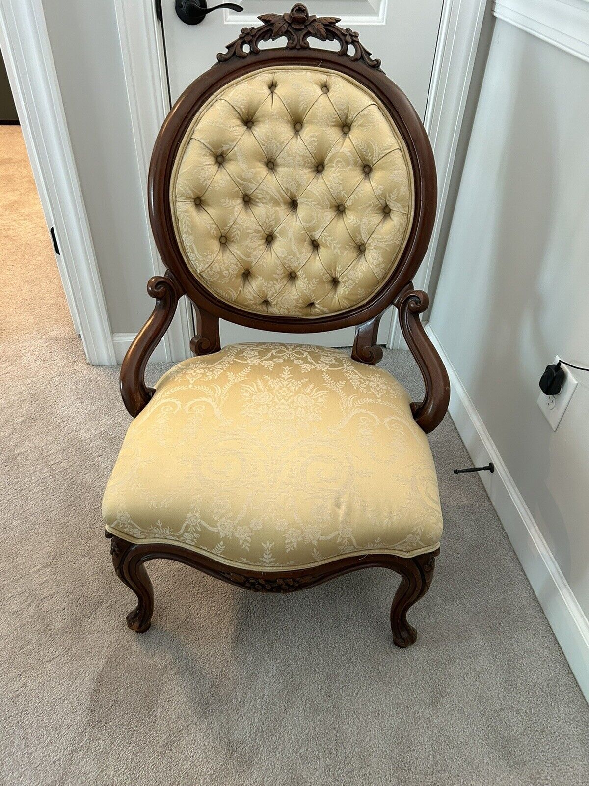 French Victorian Armchairs with Upholstered Seats - Pair