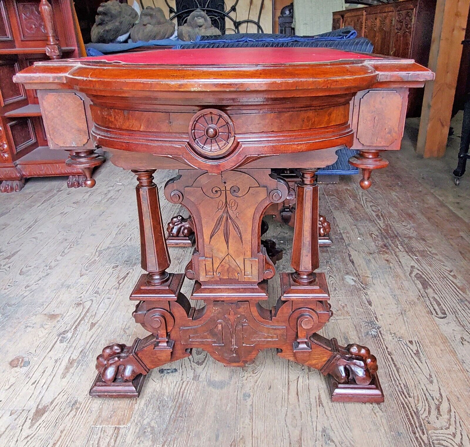 Antique Victorian Renaissance Walnut Brooks Library Table