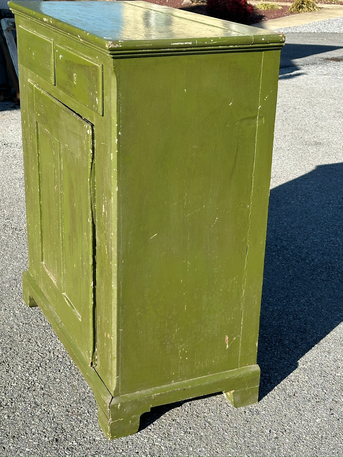 Antique Green Painted 1-Door Primitive Milk Cupboard