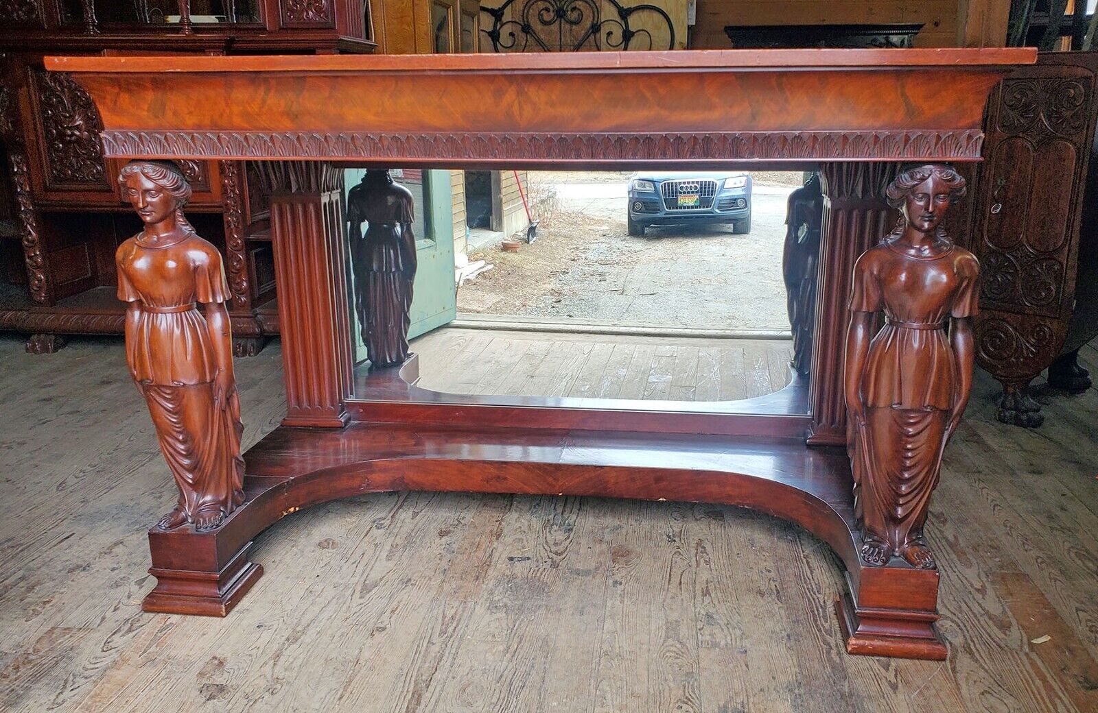 Antique Victorian Empire Mahogany Figural Pier Table Ladies