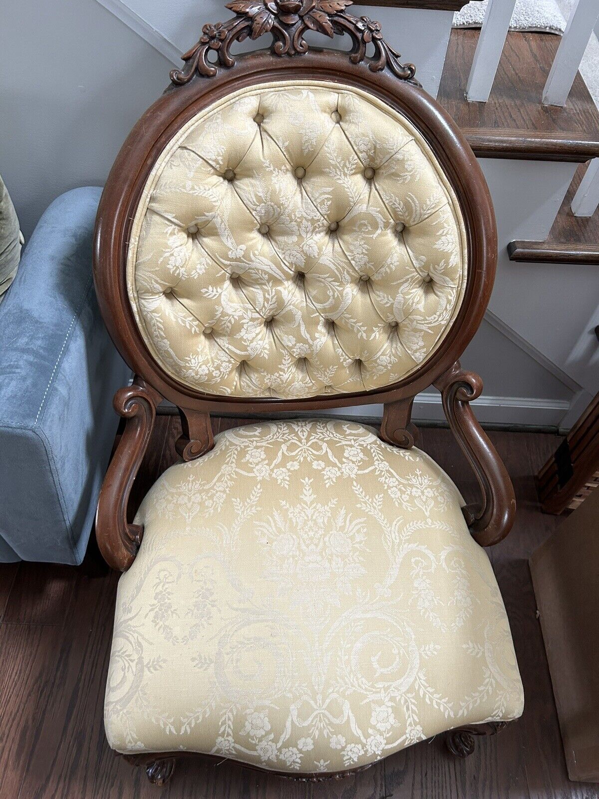 French Victorian Armchairs with Upholstered Seats - Pair
