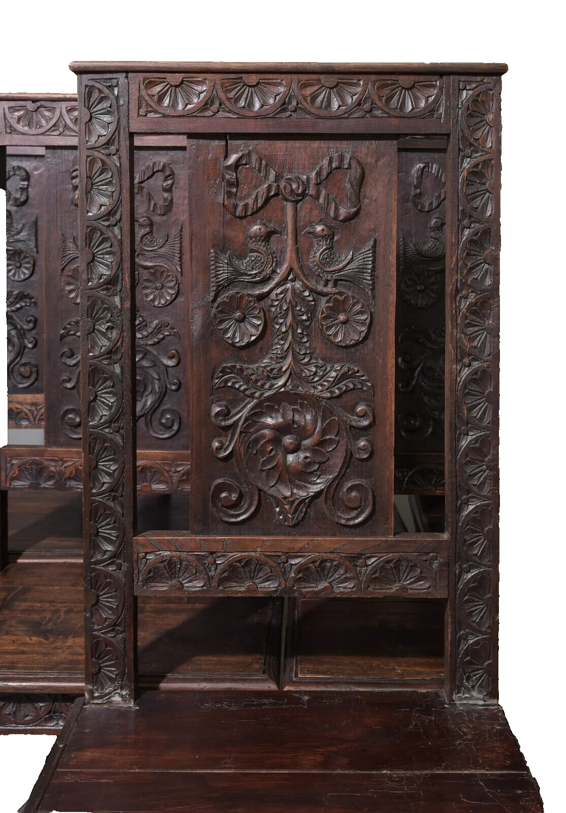 Set of 6 Finely Carved Oak Highback Chairs 1900s