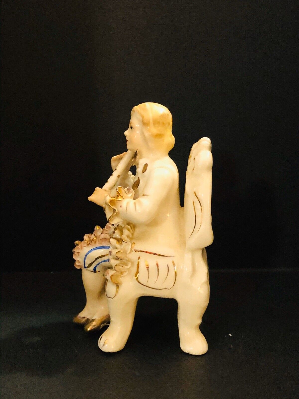 Gilded Ceramic 1700's Boy Playing Flute Figurine