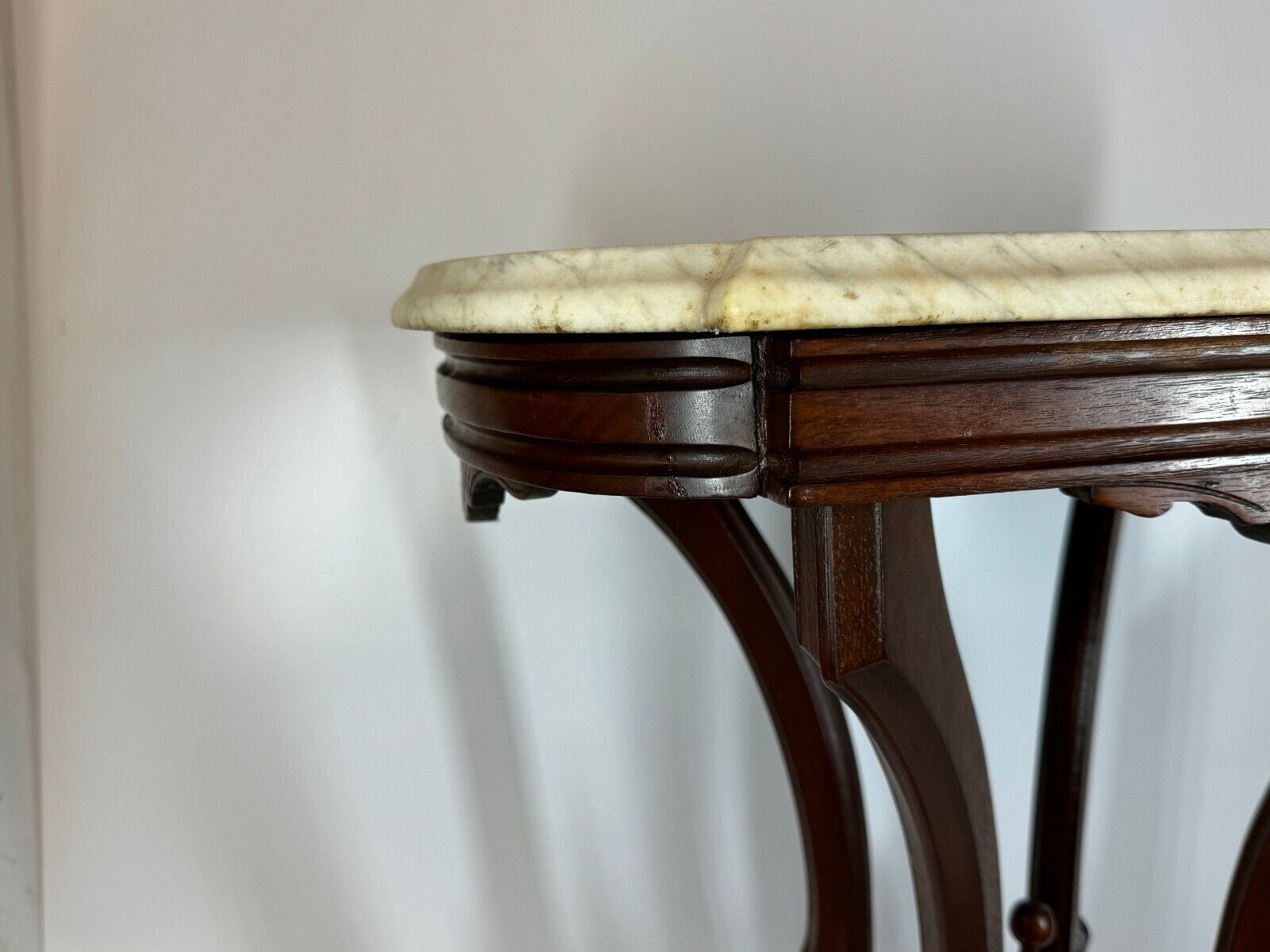 1835 Victorian Marble Top Carved Walnut Hall Table