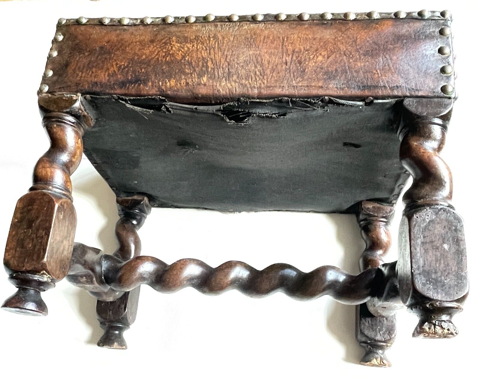 Edwardian Leather & Oak Footstool from 1900-1910