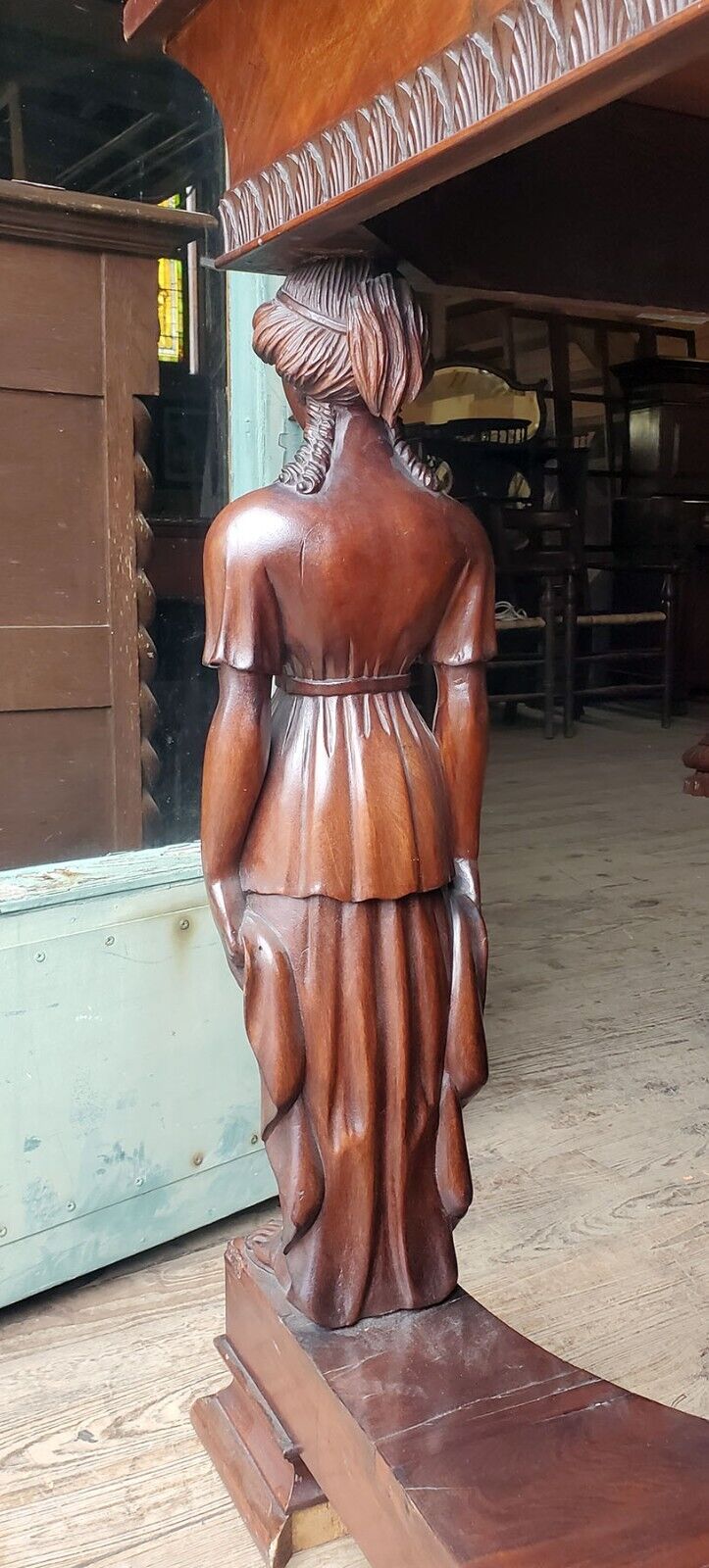 Antique Victorian Empire Mahogany Figural Pier Table Ladies