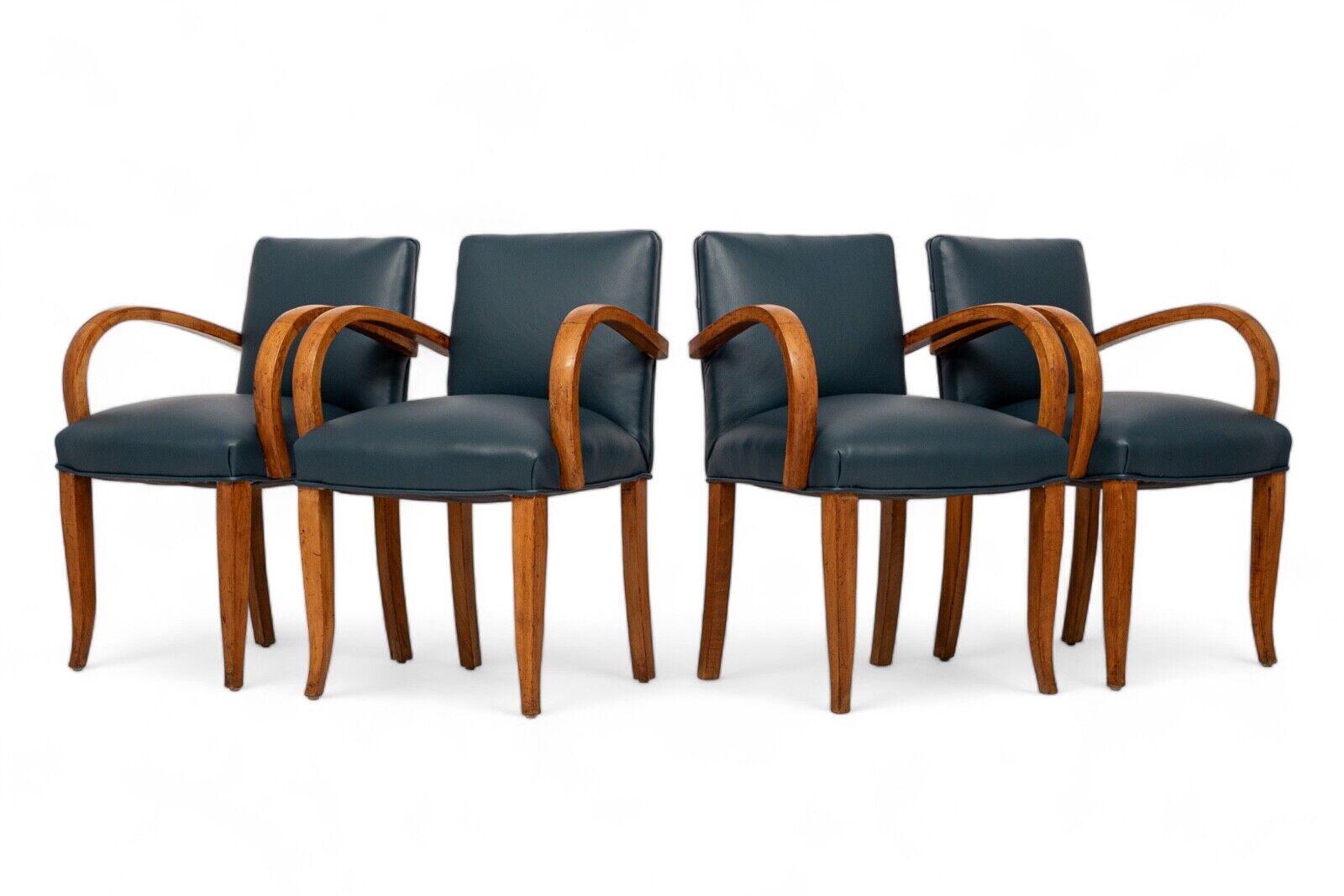 1930s Art Deco Blue Leather & Maple Dining Chairs