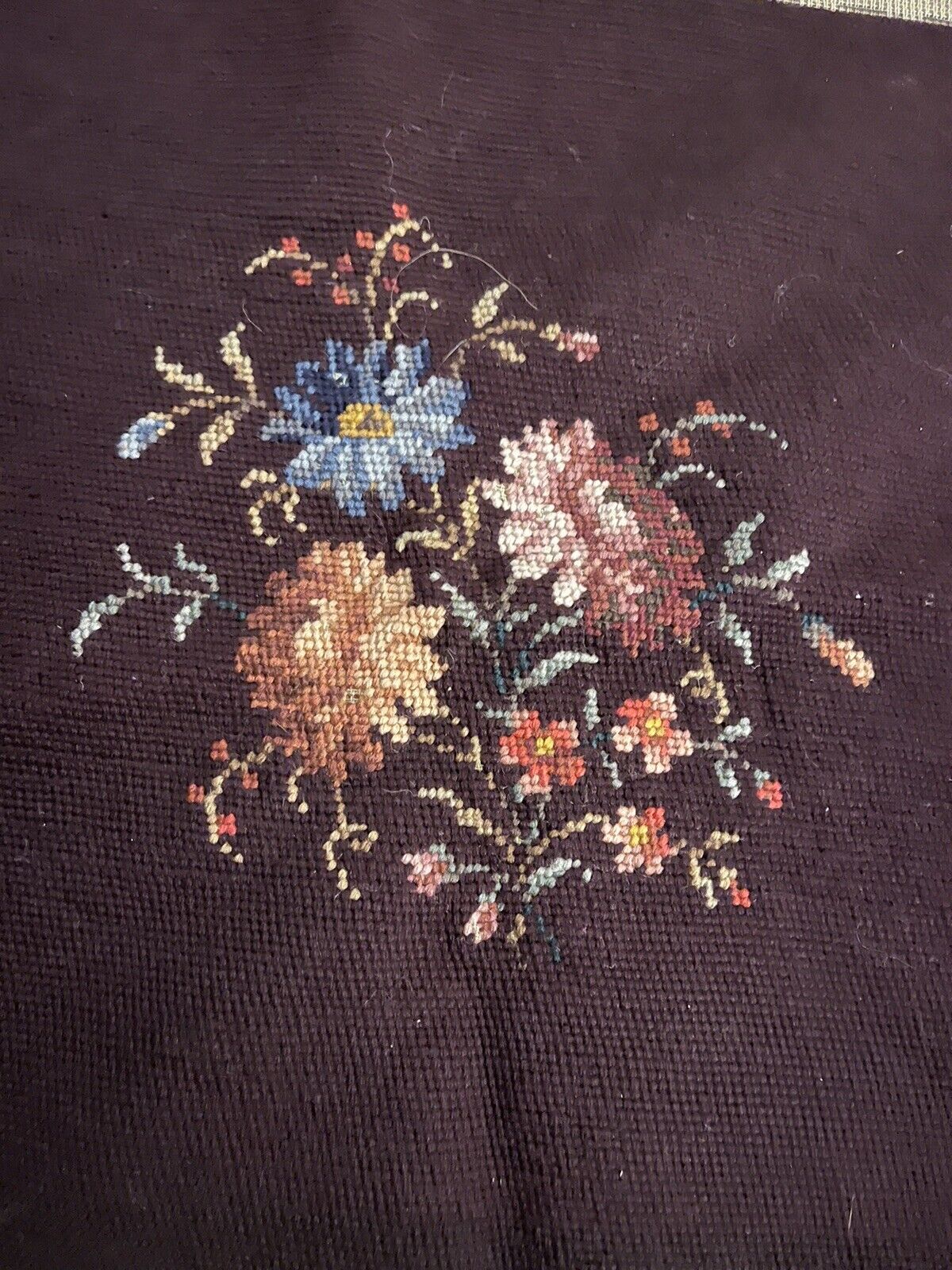 Victorian Floral Tapestry Needlepoint Chair Seat Cover Vintage