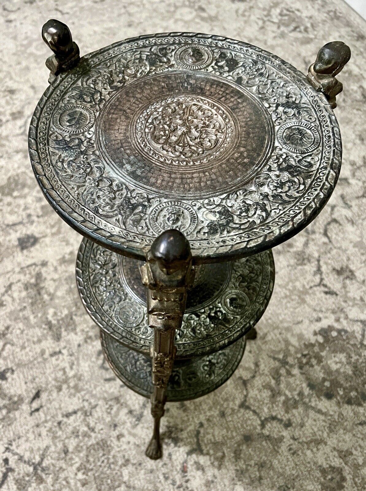 Victorian Brass Cherub Claw Feet Accent Table