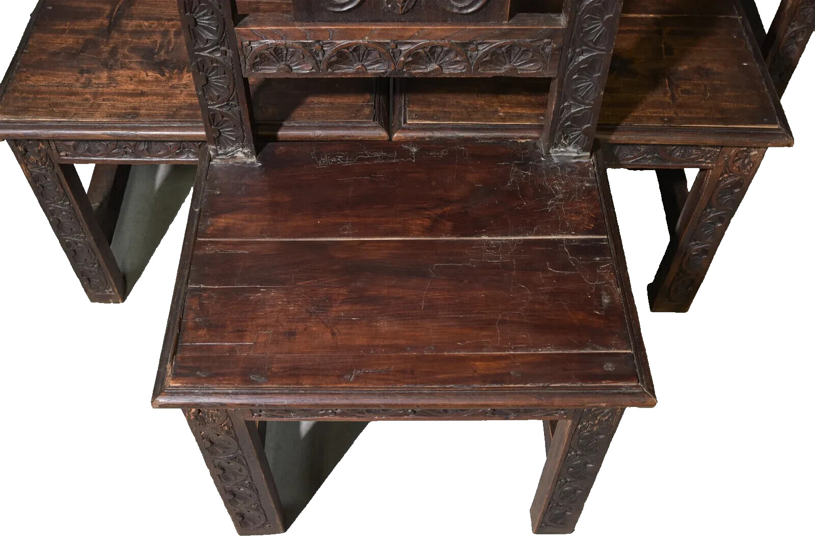 Set of 6 Finely Carved Oak Highback Chairs 1900s