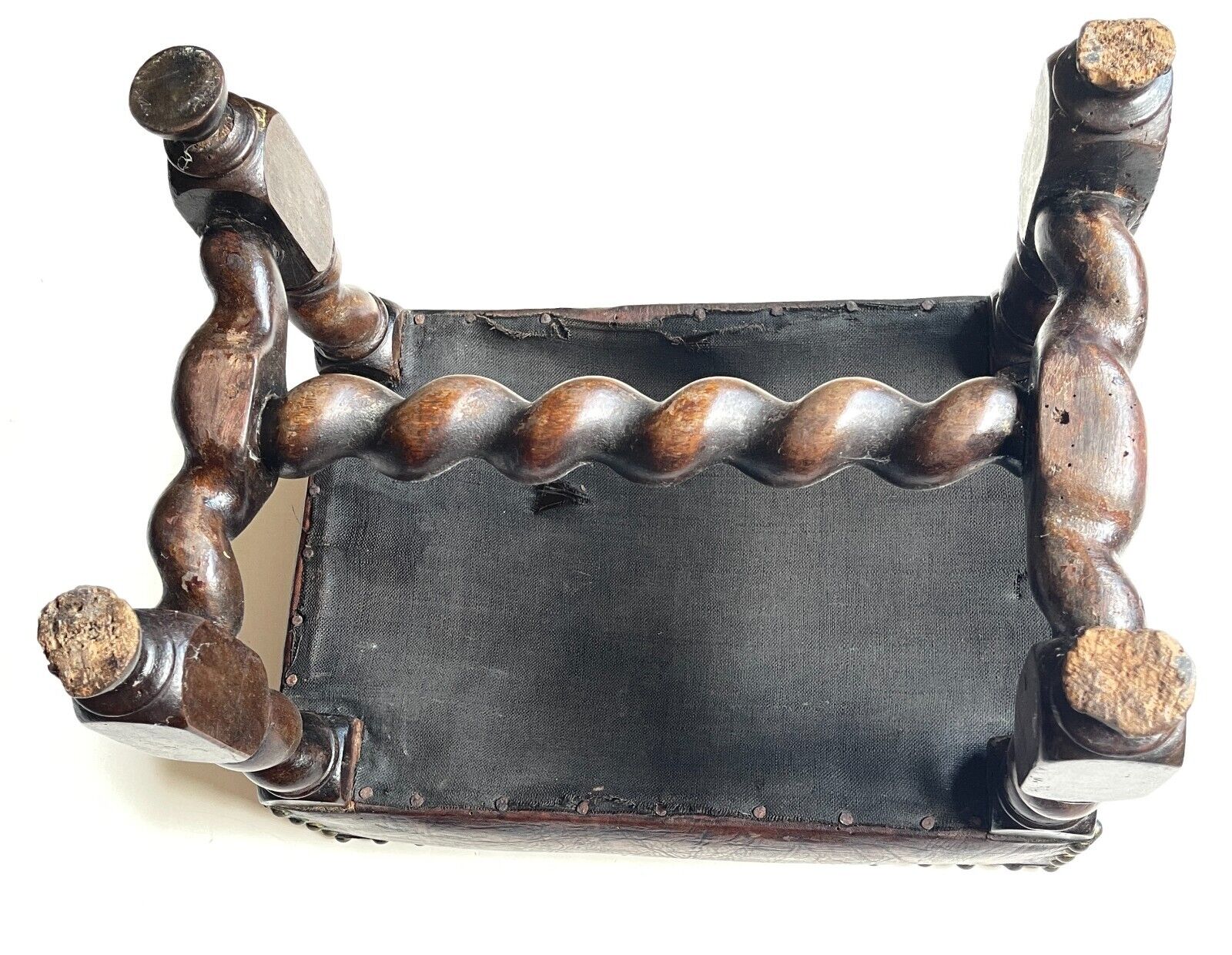 Edwardian Leather & Oak Footstool from 1900-1910