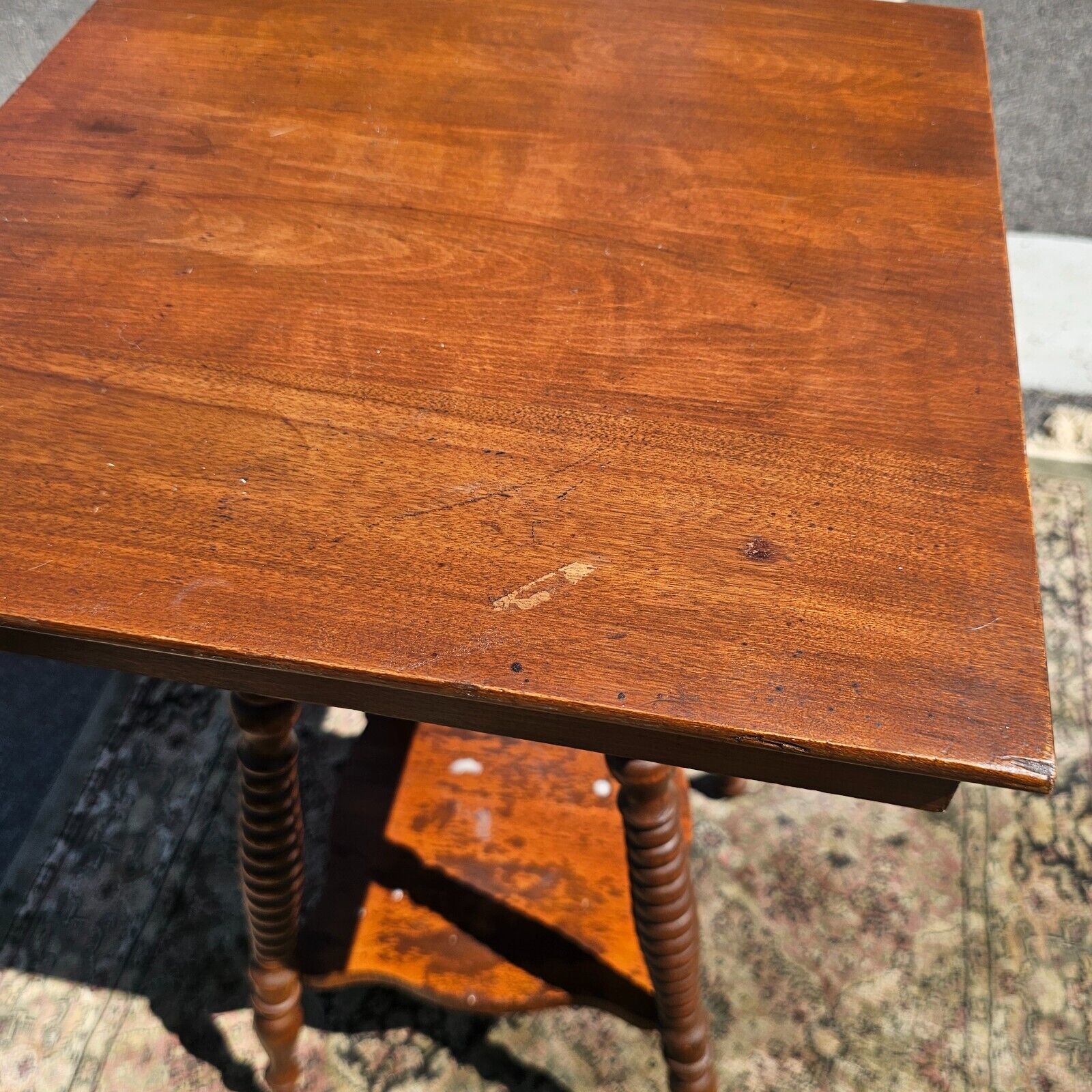 Victorian Square Table with Bottom Shelf 15" x 15