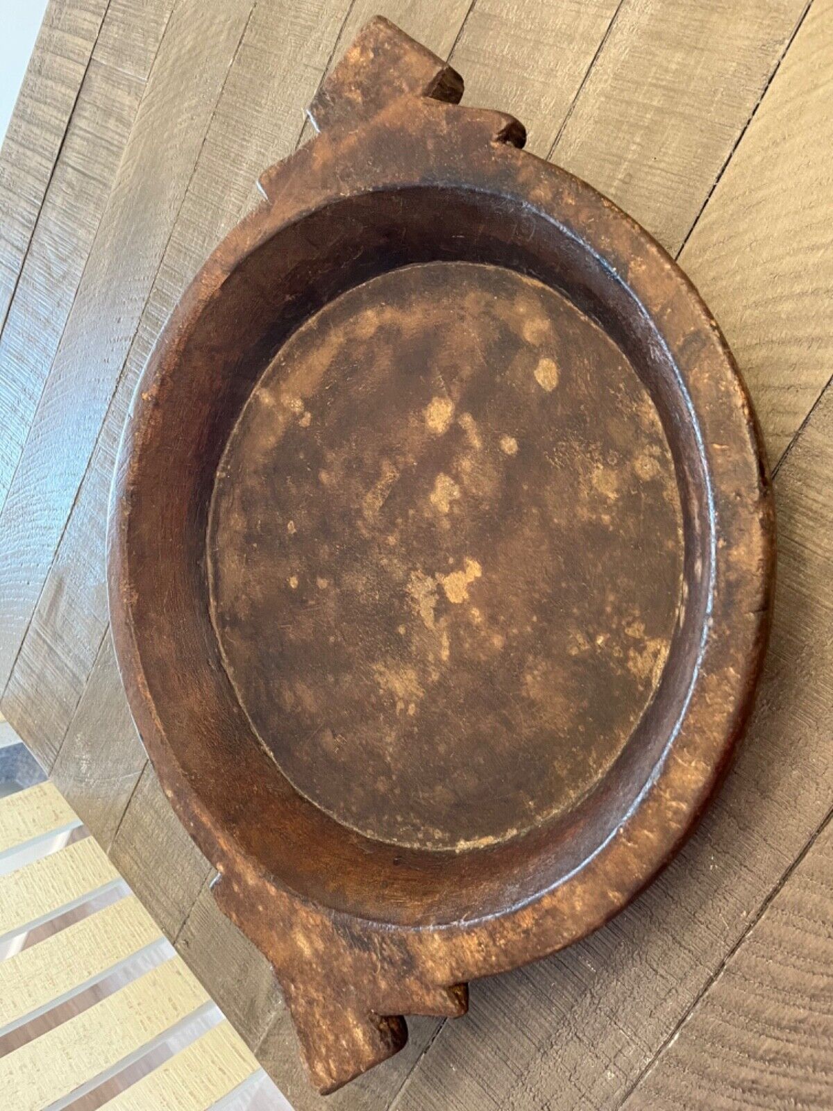 Primitive Hand Carved Wood Dough Bowl with Handles