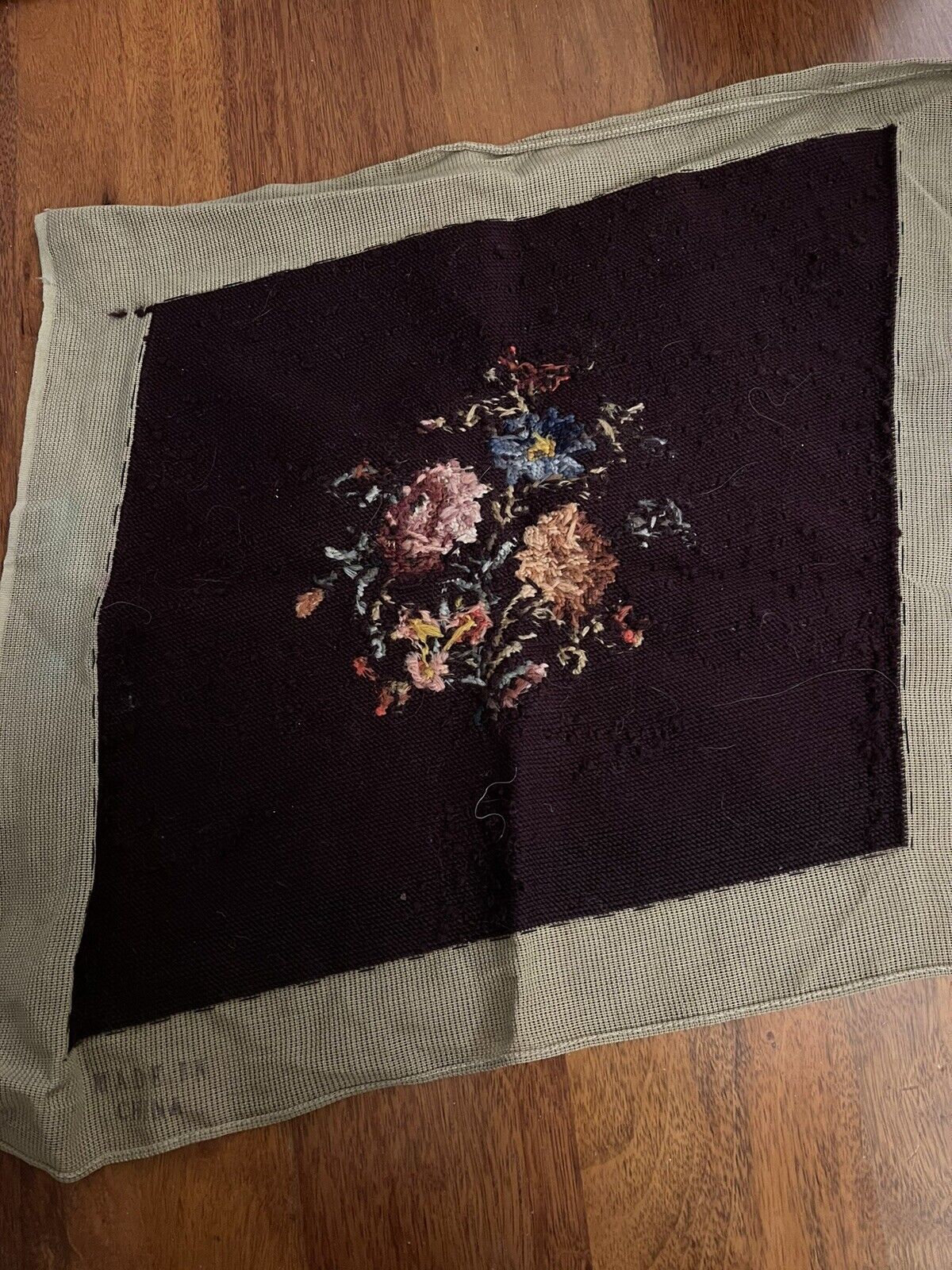 Victorian Floral Tapestry Needlepoint Chair Seat Cover Vintage