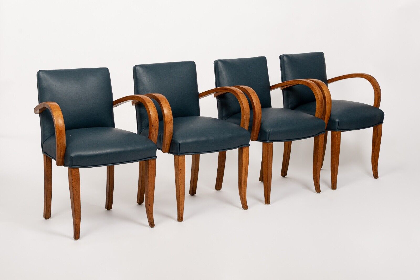 1930s Art Deco Blue Leather & Maple Dining Chairs