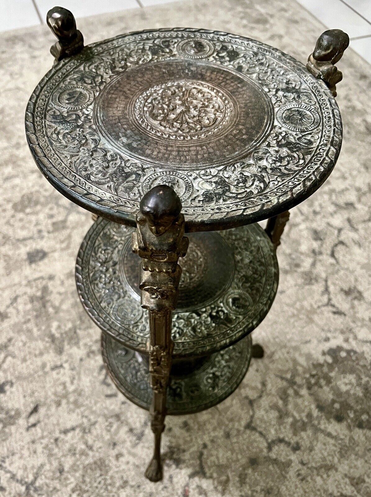 Victorian Brass Cherub Claw Feet Accent Table