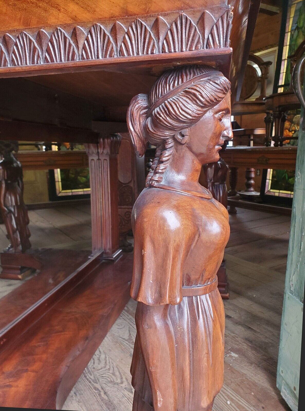 Antique Victorian Empire Mahogany Figural Pier Table Ladies