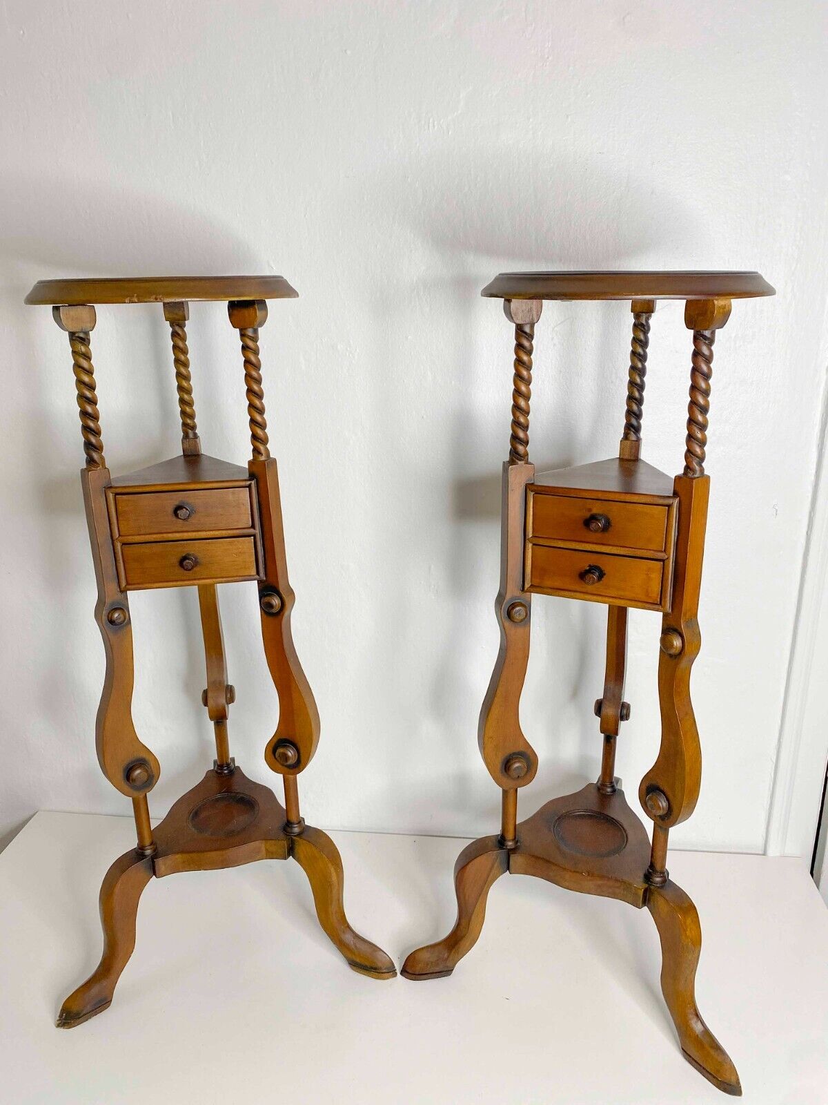Pair of Victorian Style Barley Twist Pedestal Plant Stands