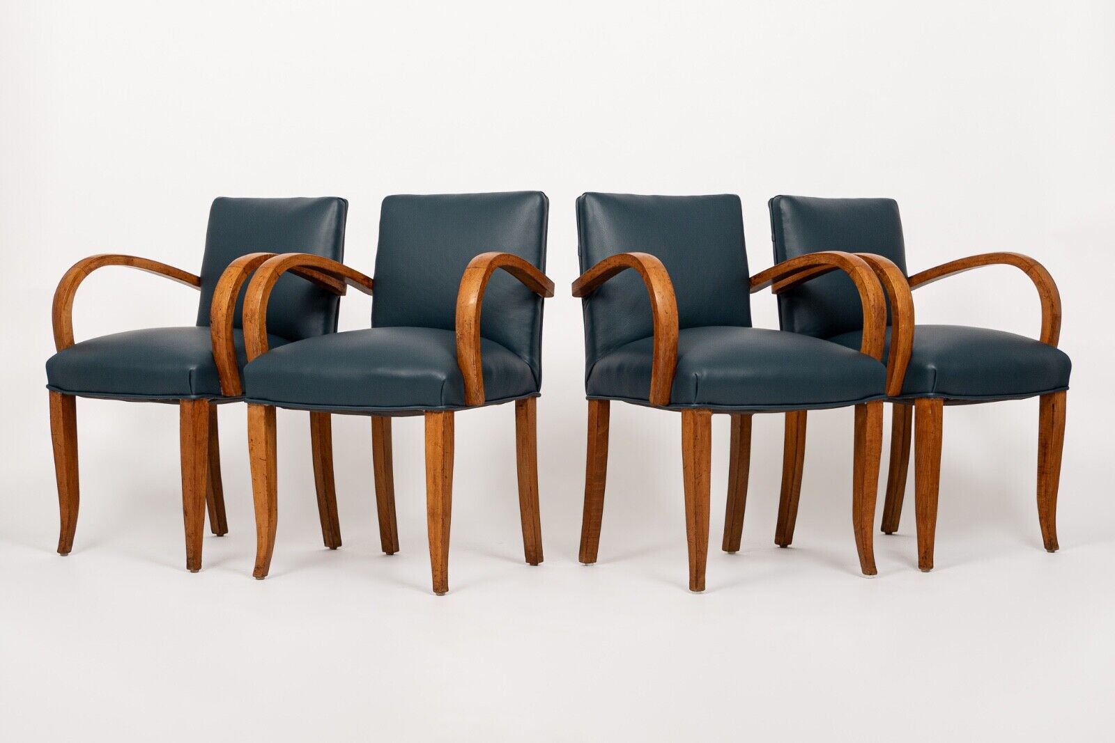 1930s Art Deco Blue Leather & Maple Dining Chairs