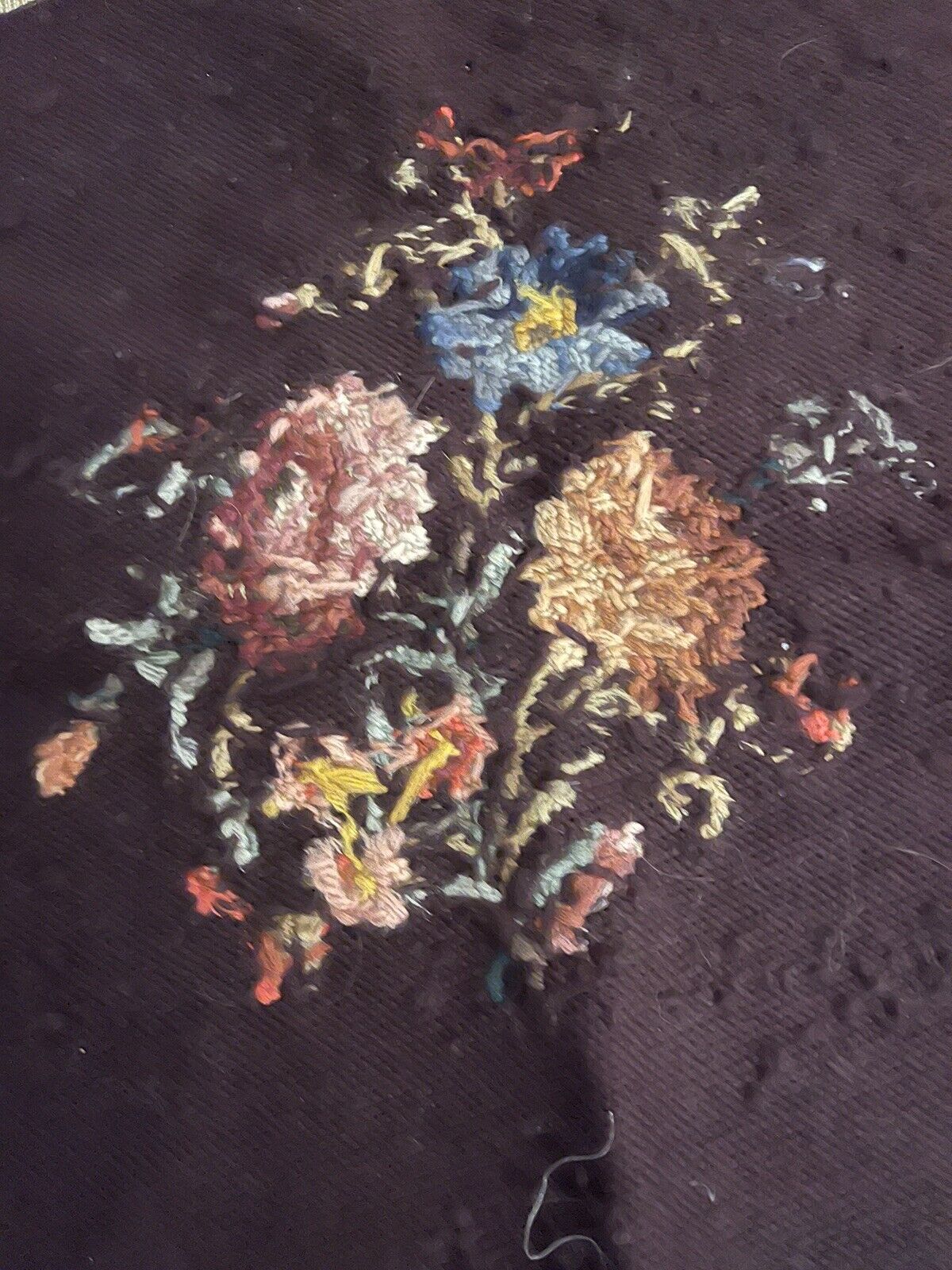 Victorian Floral Tapestry Needlepoint Chair Seat Cover Vintage