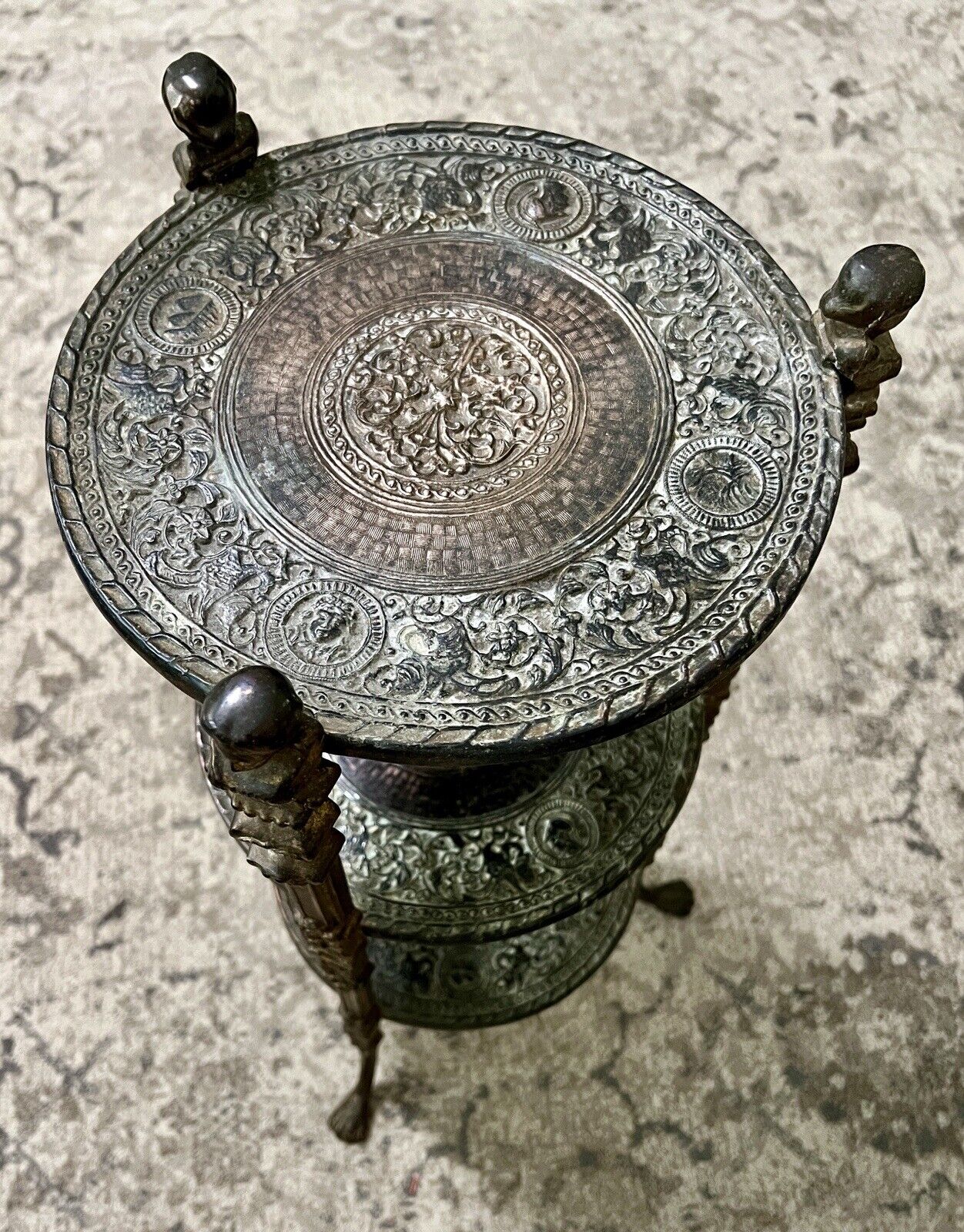 Victorian Brass Cherub Claw Feet Accent Table
