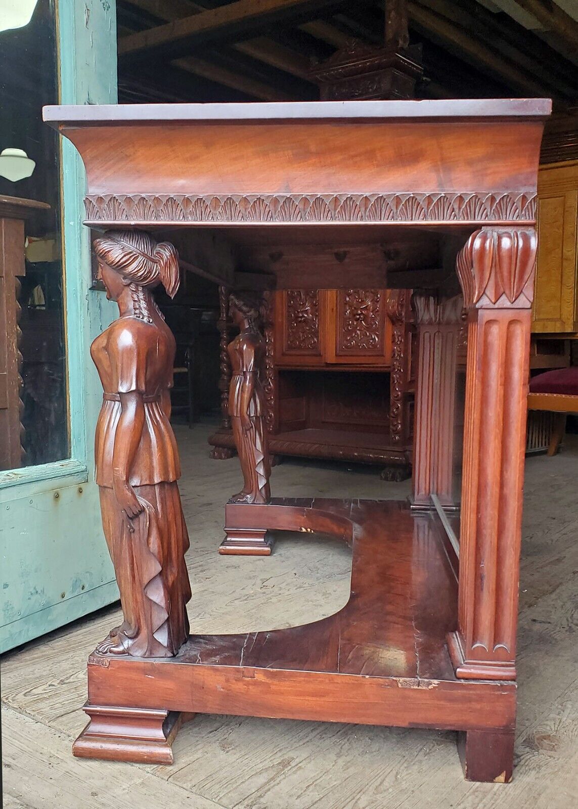 Antique Victorian Empire Mahogany Figural Pier Table Ladies