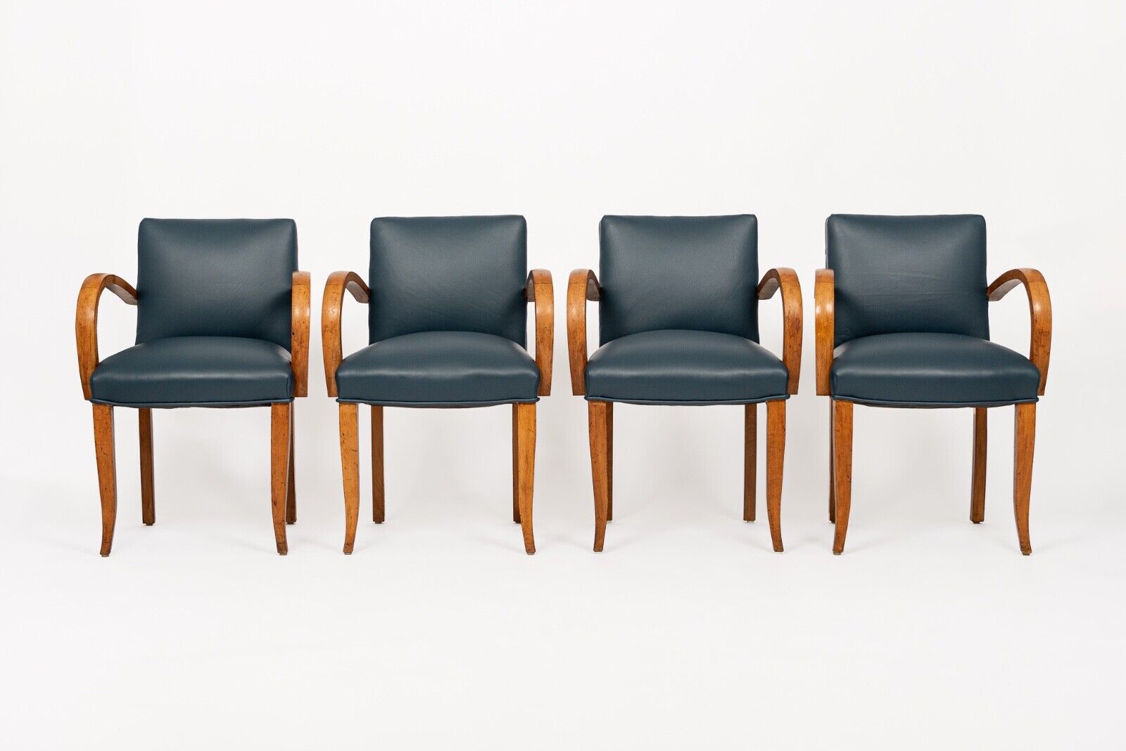 1930s Art Deco Blue Leather & Maple Dining Chairs