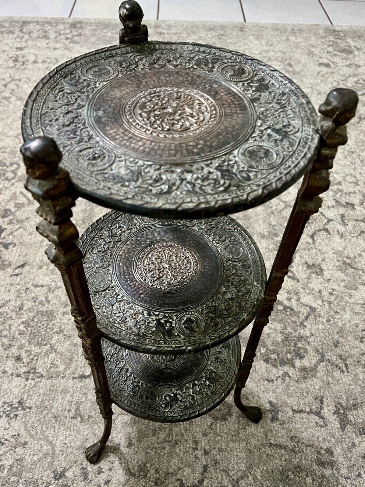 Victorian Brass Cherub Claw Feet Accent Table