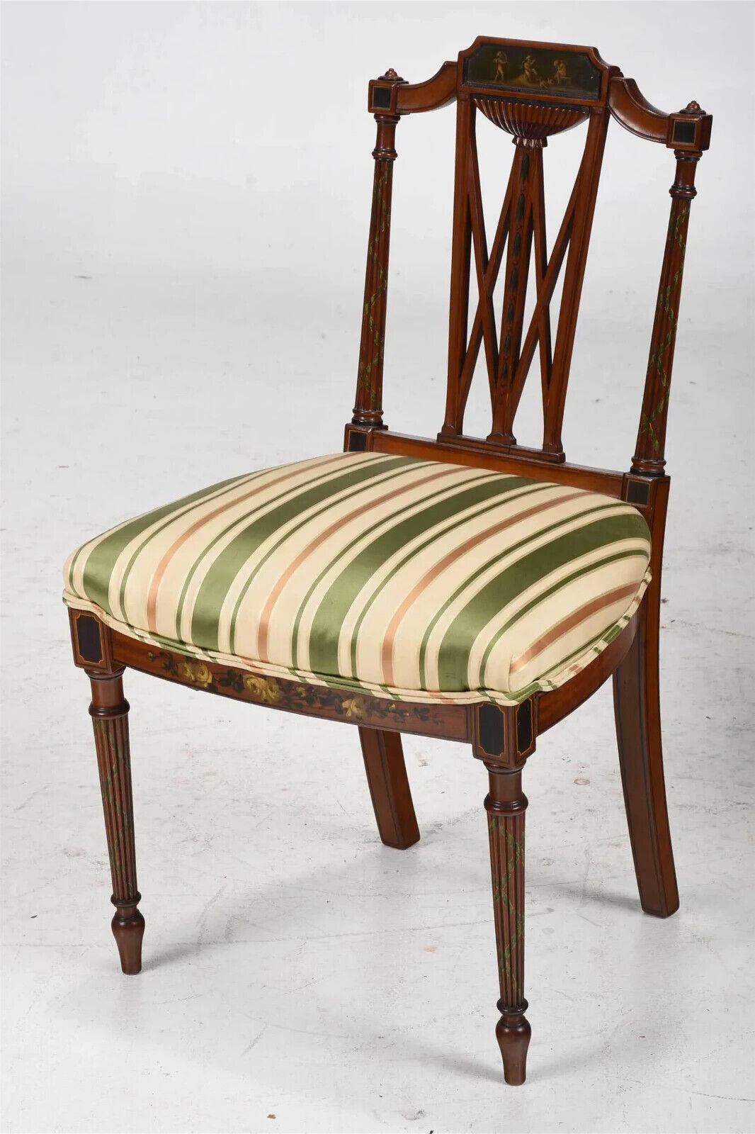 Edwardian Silk Decorated Chairs, Set of 6, Early 1900s