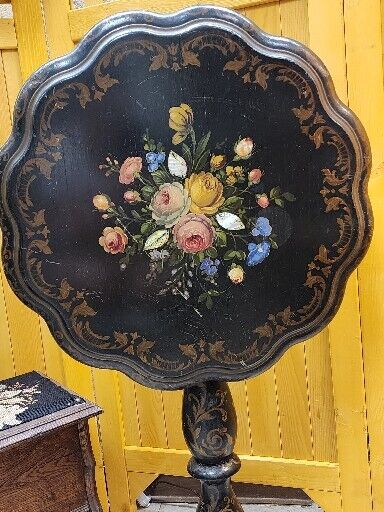 French Victorian pedestal accent Tilt Table with Pearl Inlay