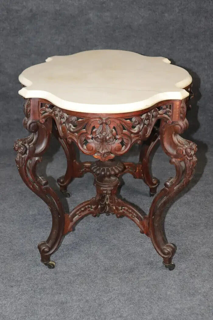 Elegant John Henry Belter Rosewood Carved Marble Table