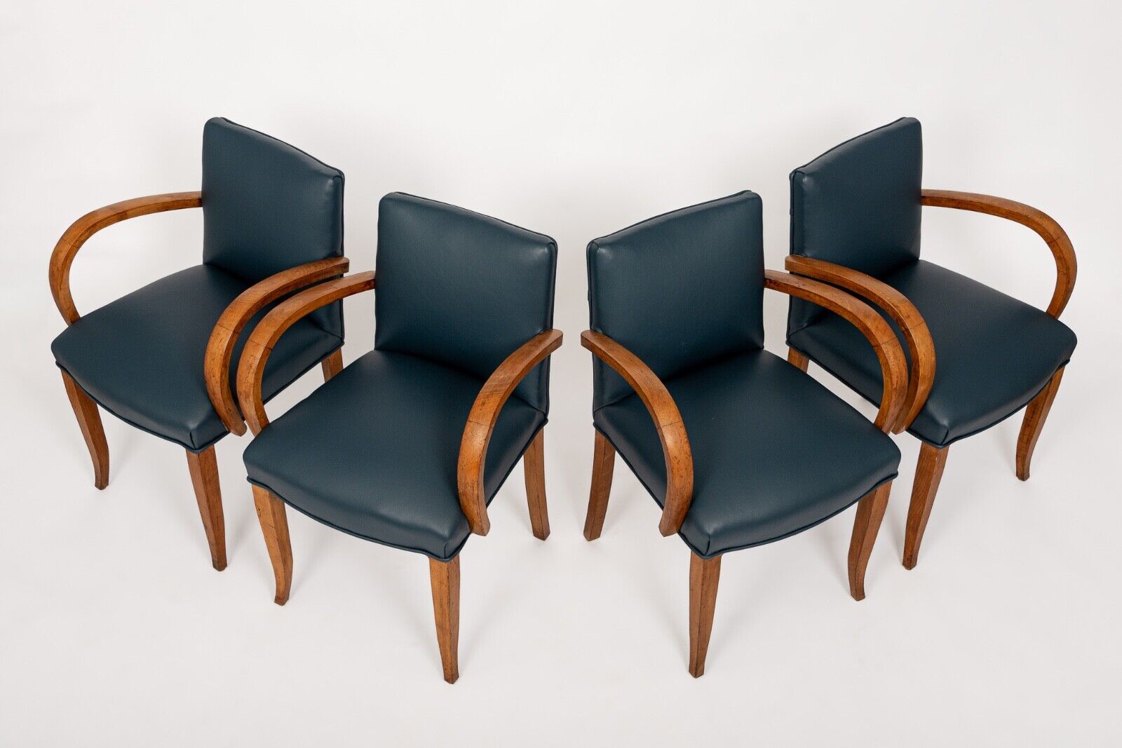 1930s Art Deco Blue Leather & Maple Dining Chairs
