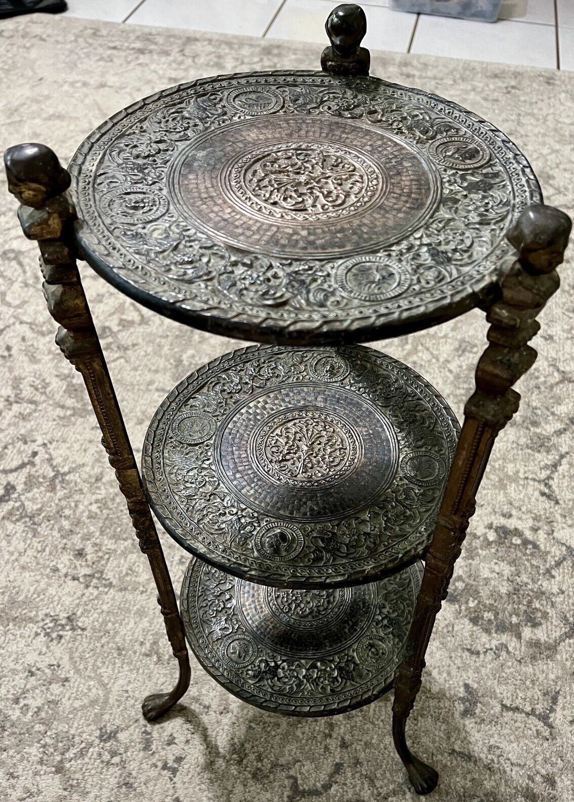 Victorian Brass Cherub Claw Feet Accent Table