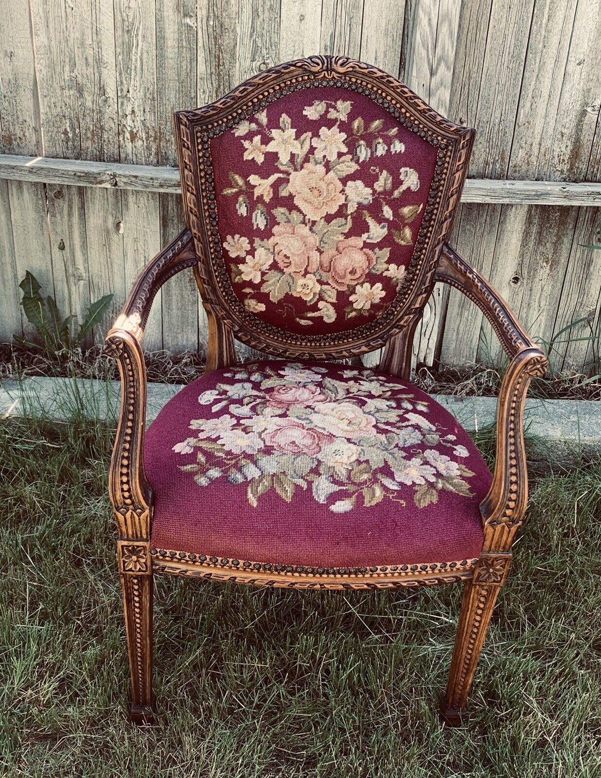French Armchair with Tapestry Needlepoint from 1700s