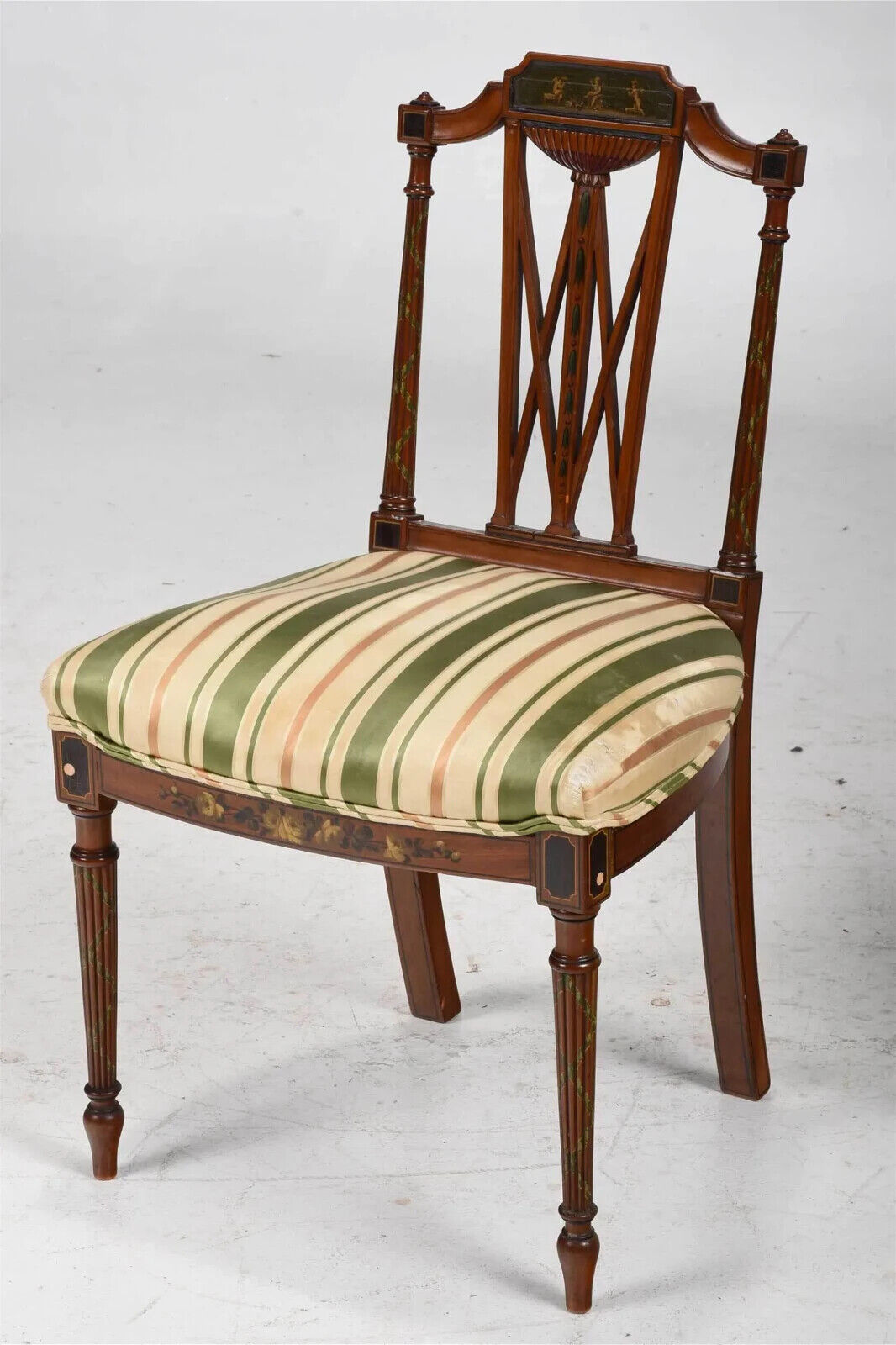 Edwardian Silk Decorated Chairs, Set of 6, Early 1900s