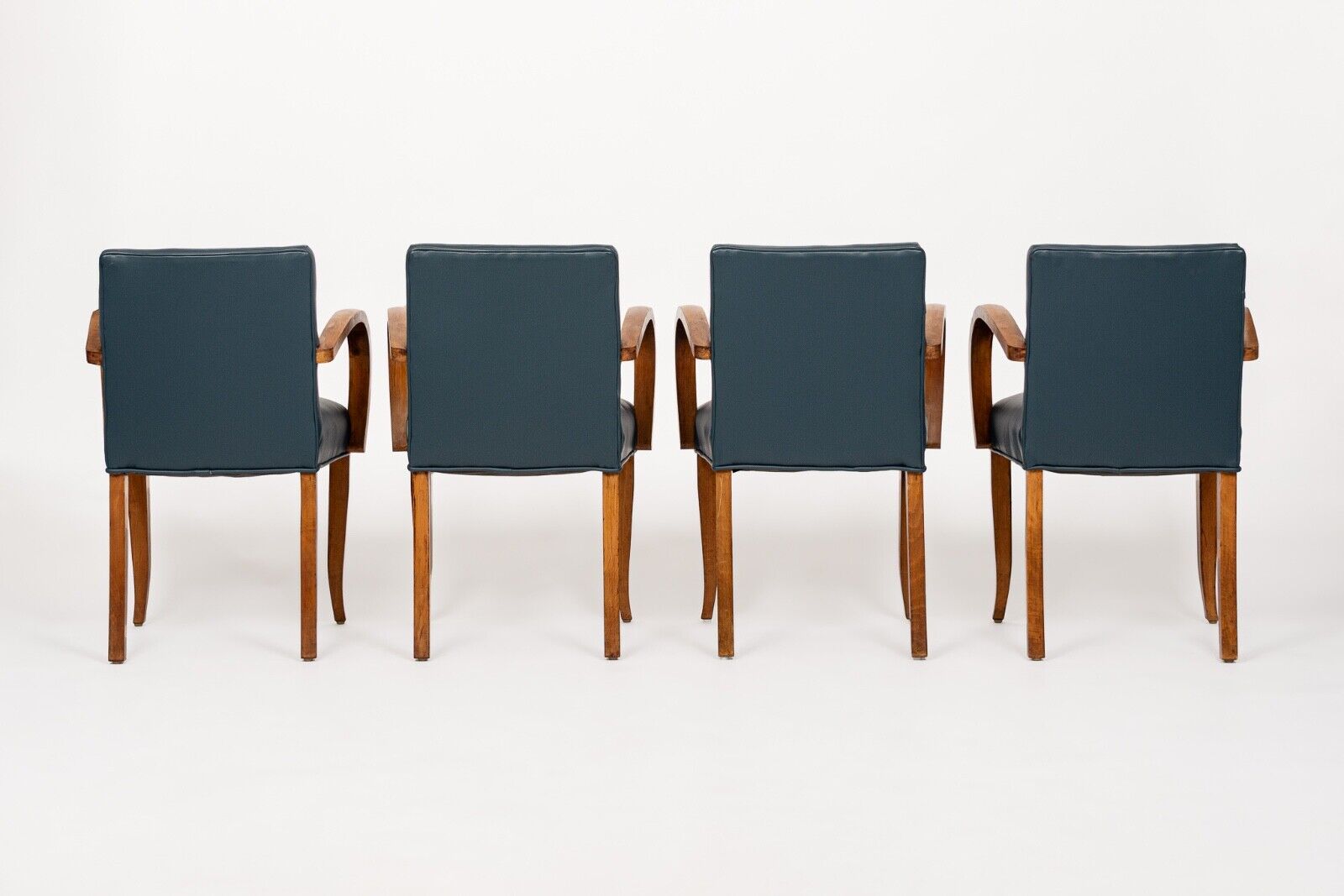 1930s Art Deco Blue Leather & Maple Dining Chairs