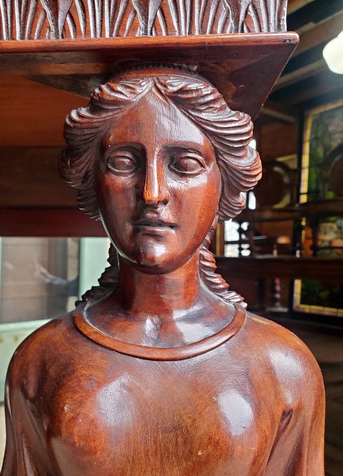 Antique Victorian Empire Mahogany Figural Pier Table Ladies