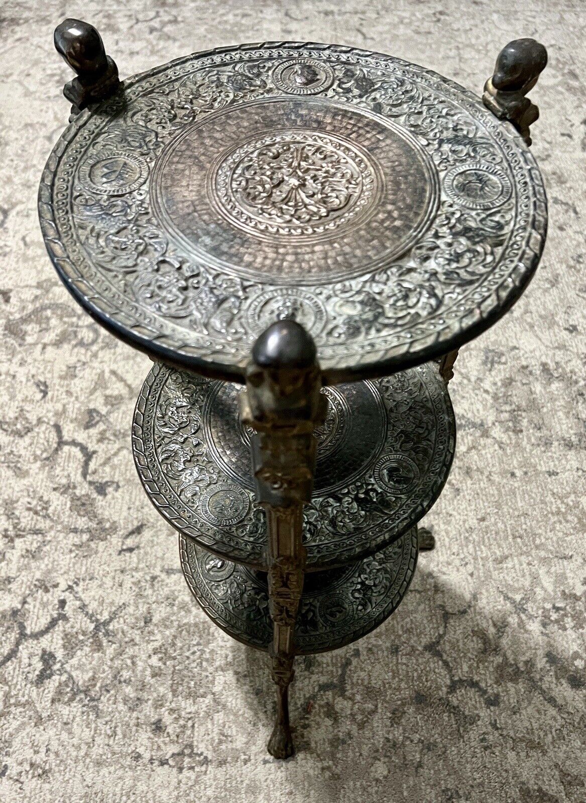 Victorian Brass Cherub Claw Feet Accent Table