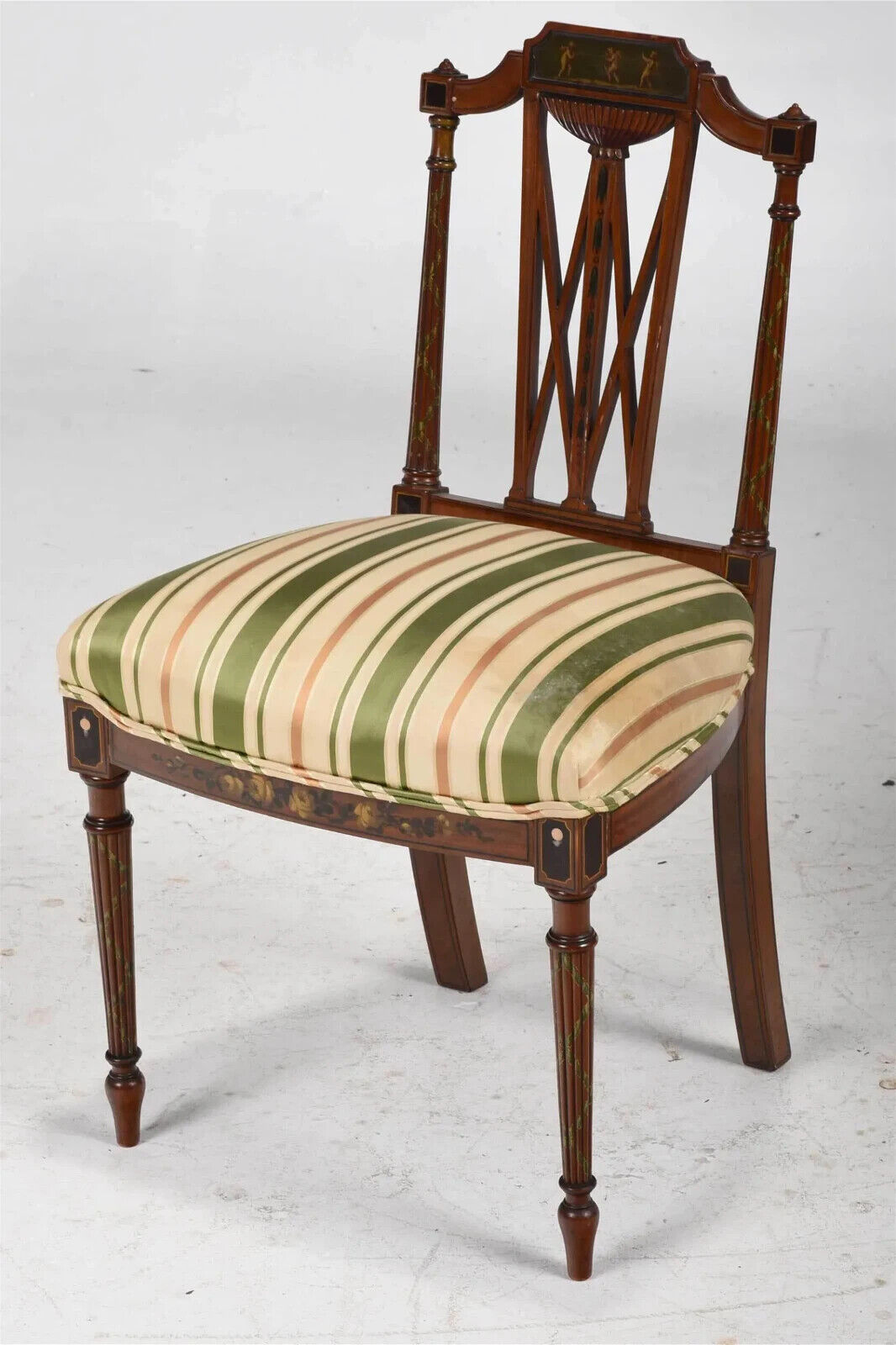 Edwardian Silk Decorated Chairs, Set of 6, Early 1900s