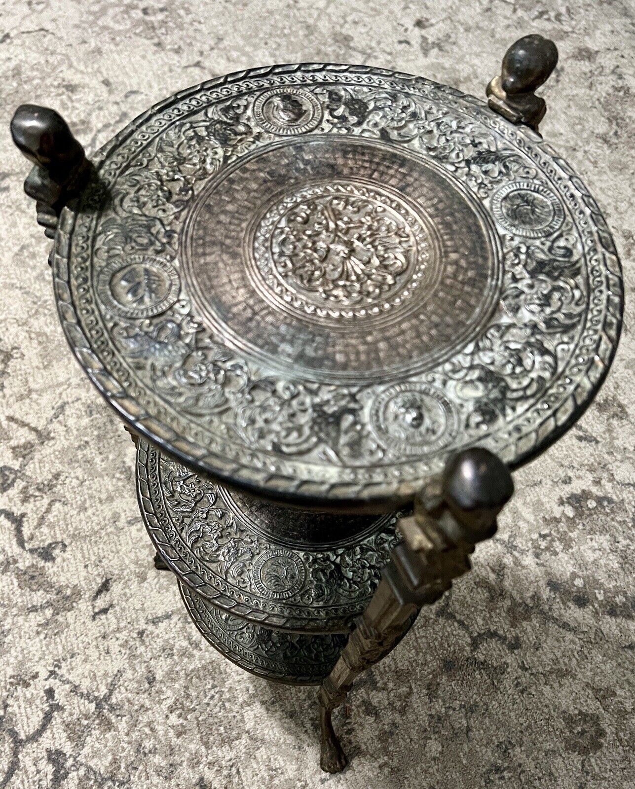 Victorian Brass Cherub Claw Feet Accent Table
