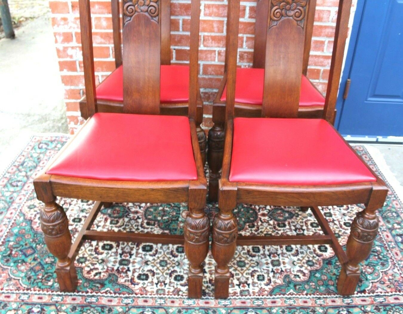 4 English Oak Art Deco Dining Room Chairs