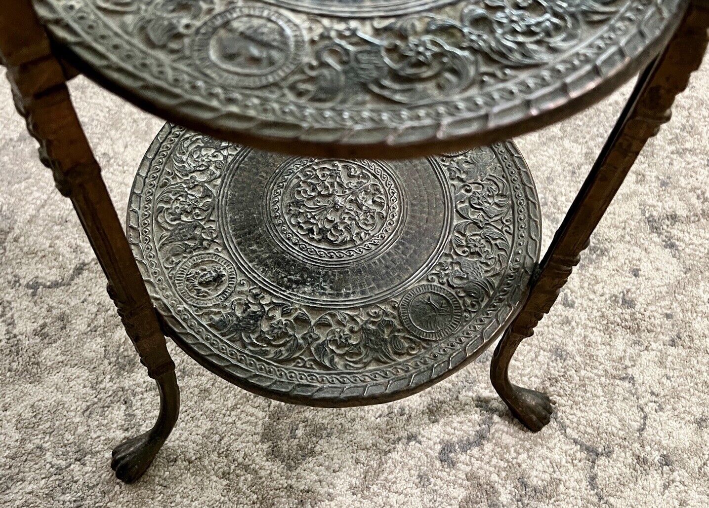 Victorian Brass Cherub Claw Feet Accent Table