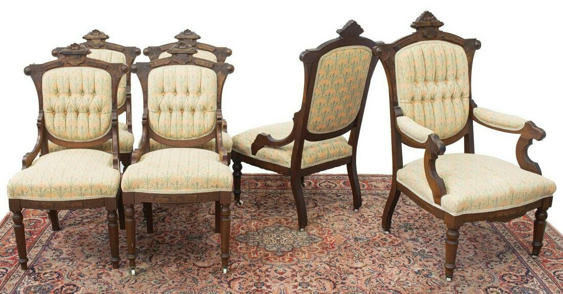 American Victorian Button-Tufted Dining Chairs from 1800s