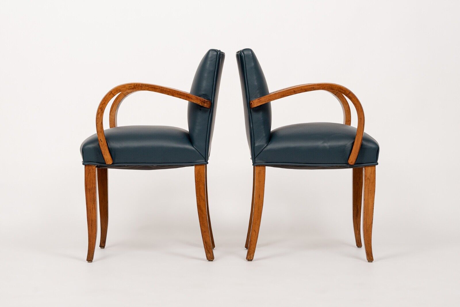 1930s Art Deco Blue Leather & Maple Dining Chairs