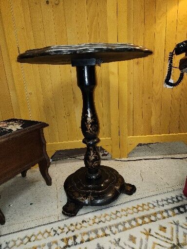 French Victorian pedestal accent Tilt Table with Pearl Inlay