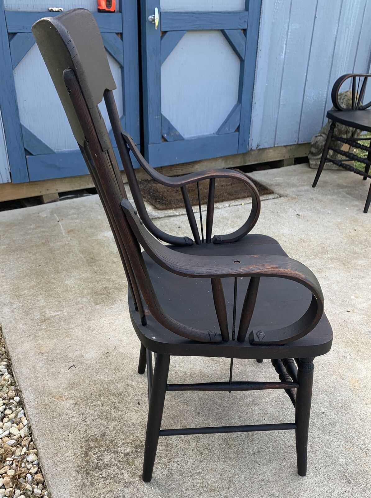 1900-20s Windsor Style Spindle High-Back Wood Armchair