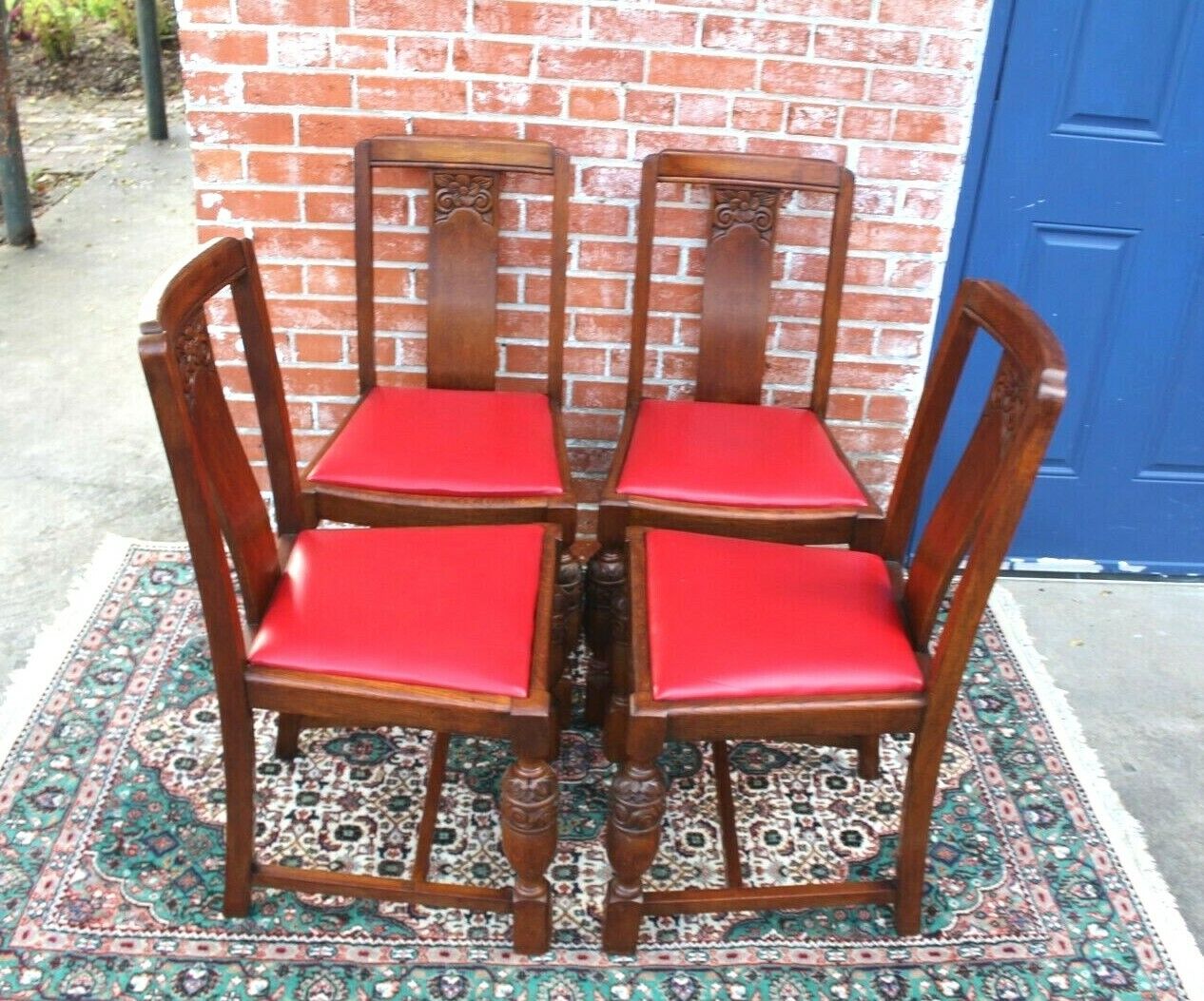 4 English Oak Art Deco Dining Room Chairs