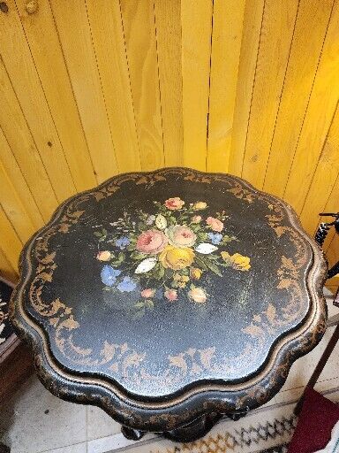French Victorian pedestal accent Tilt Table with Pearl Inlay