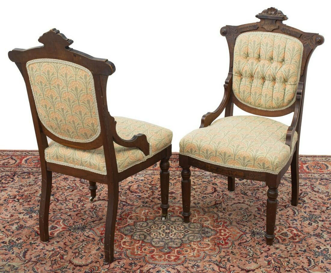 American Victorian Button-Tufted Dining Chairs from 1800s