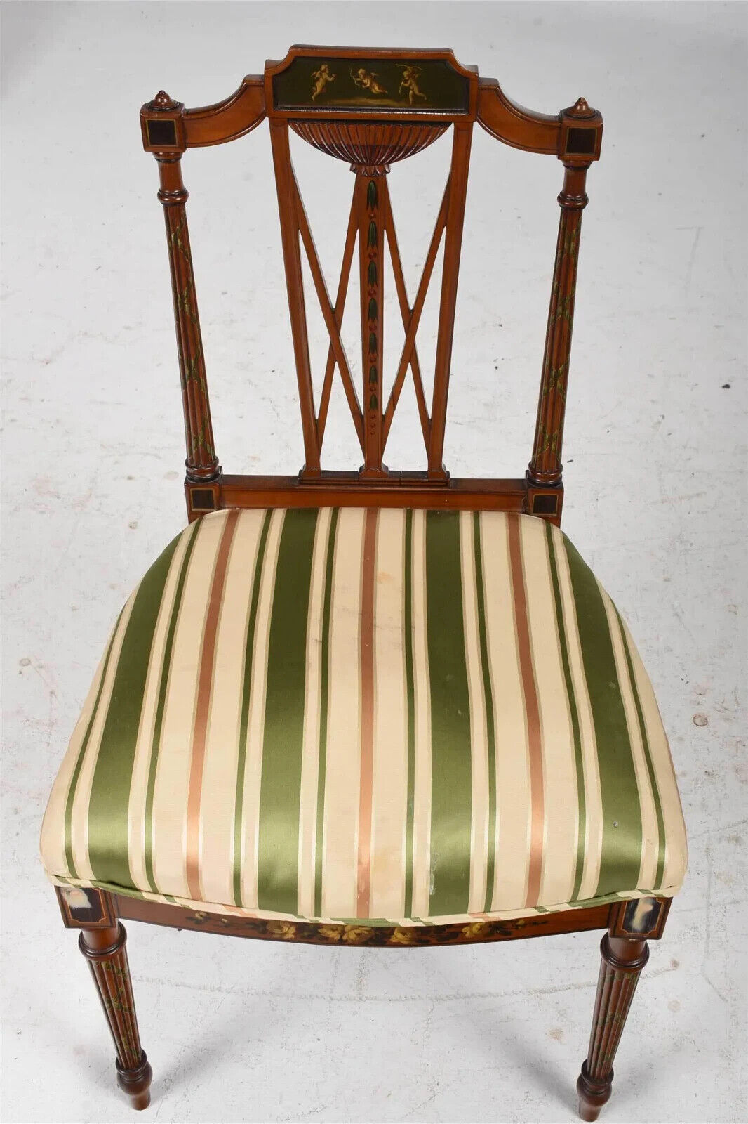 Edwardian Silk Decorated Chairs, Set of 6, Early 1900s